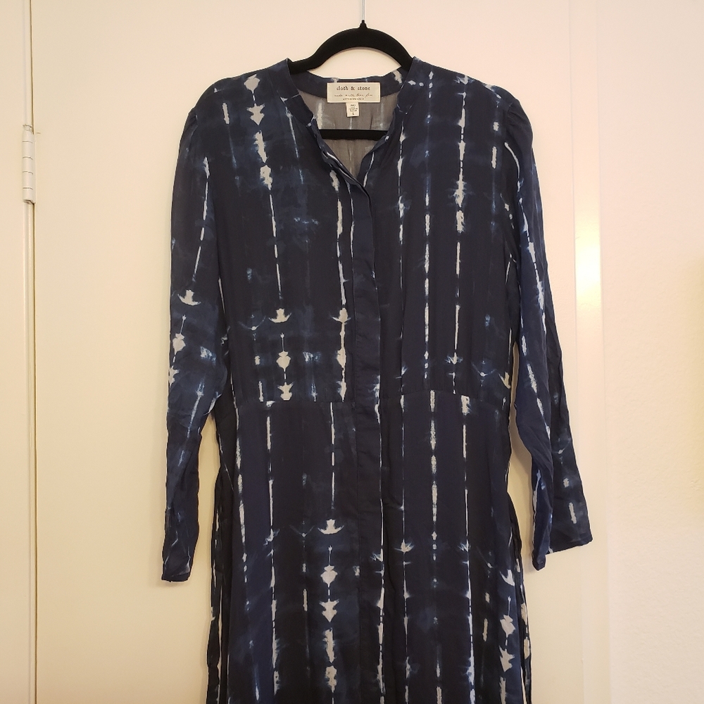 Cloth & Stone Antrophologie Dark Blue White Tie-Dye Maxi Dress Size L